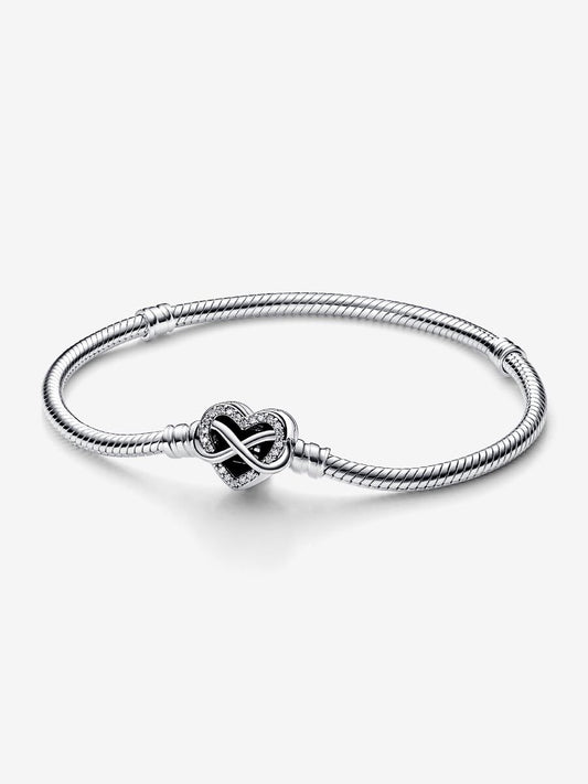 Sparkling Infinity Heart Clasp Snake Chain Bracelet