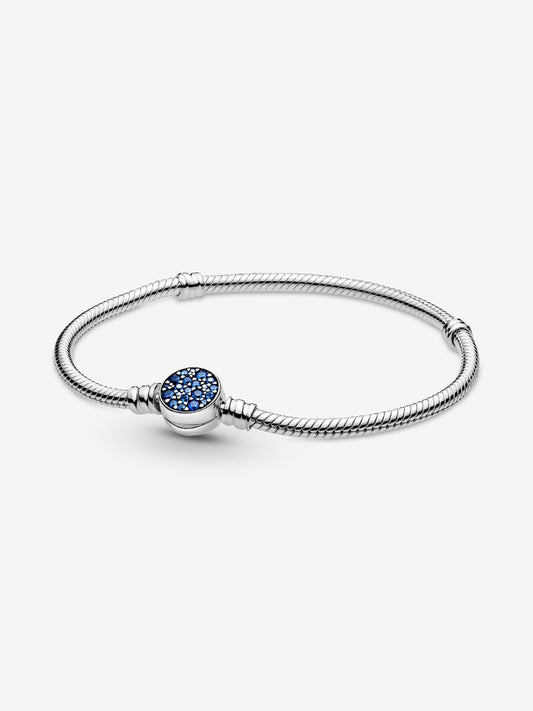 Sparkling Blue Disc Clasp Snake Chain Bracelet